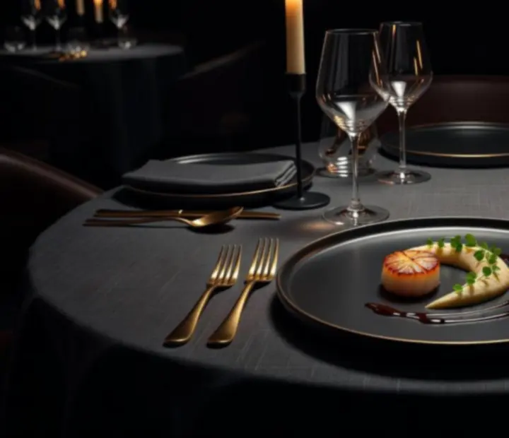 Eleganckie danie degustacyjne serwowane przy nastrojowo oświetlonym stole