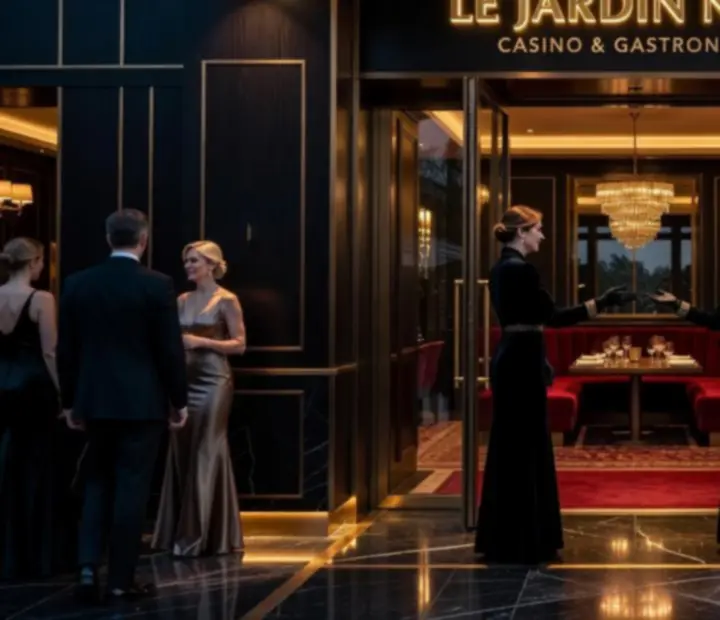 Wejście do eleganckiej restauracji w wieczornej atmosferze