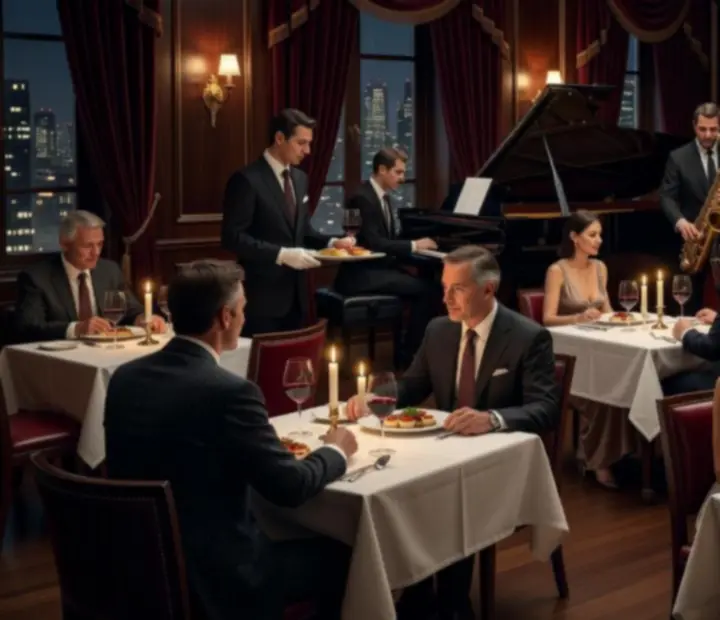Scena z muzyką na żywo w nastrojowej restauracji podczas wieczornego wydarzenia