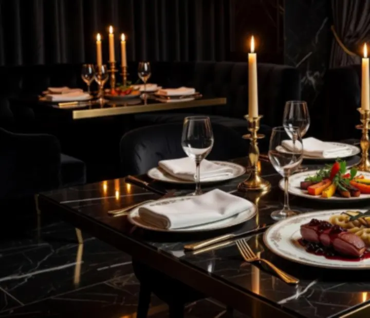 Sezonowe dania fine dining serwowane w eleganckim, przyciemnionym wnętrzu