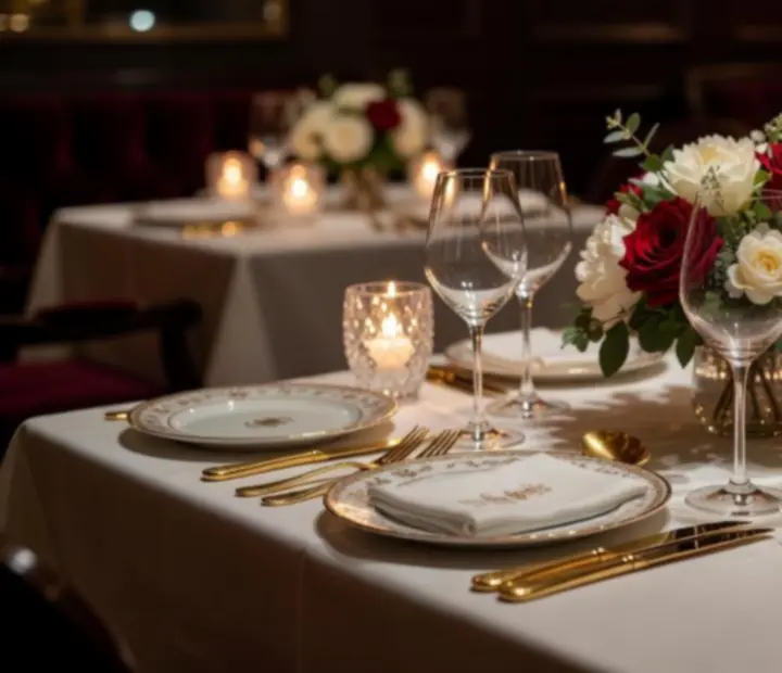 Nakryty stół przy świecach w restauracji MACHU Catherine